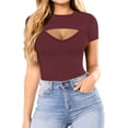 thumbnail image 2 of YOUI-GIFTS Sexy Cutout Front V Neck Short Sleeve Bodysuit for Women for Going Out, 2 of 5