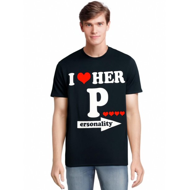 Funny Valentine's Day Couple Matching I Love Her Personality T-Shirt-100% Cotton - 220g Tee For Adult, Men, Women, Teen, Teenager, Adolescent, Youth.