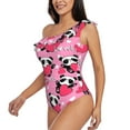 thumbnail image 2 of Gaeub Panda Heart Valentine Pink Women's One Shoulder Ruffle Tummy Control Swimwear for Swimming Surfing Beach Party - X-Large, 2 of 8