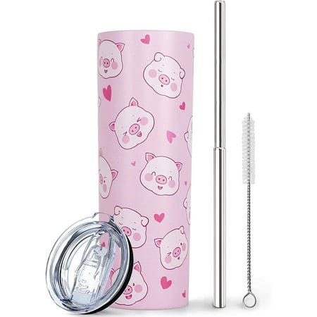

Pig Tumbler with Lid and Straw- Cute Pig Gifts for Pig Lovers Girl Women- Pink Kawaii Pig Cup Coffee Mug Skinny Tumbler Water Bottle- Metal Thermal Insulated Tumblers 20 Oz- Pig stuff Decor