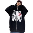 thumbnail image 3 of Douhoow Women Skeleton Print Hoodies Zipper Sweatshirt Long Sleeve Harajuku Jacket Streetwear, 3 of 9
