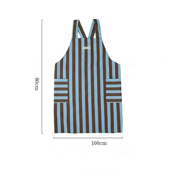 Striped Apron for Women Men with Pockets, No Tie Pinafore for Kitchen Cooking Restaurant BBQBlue,One Size