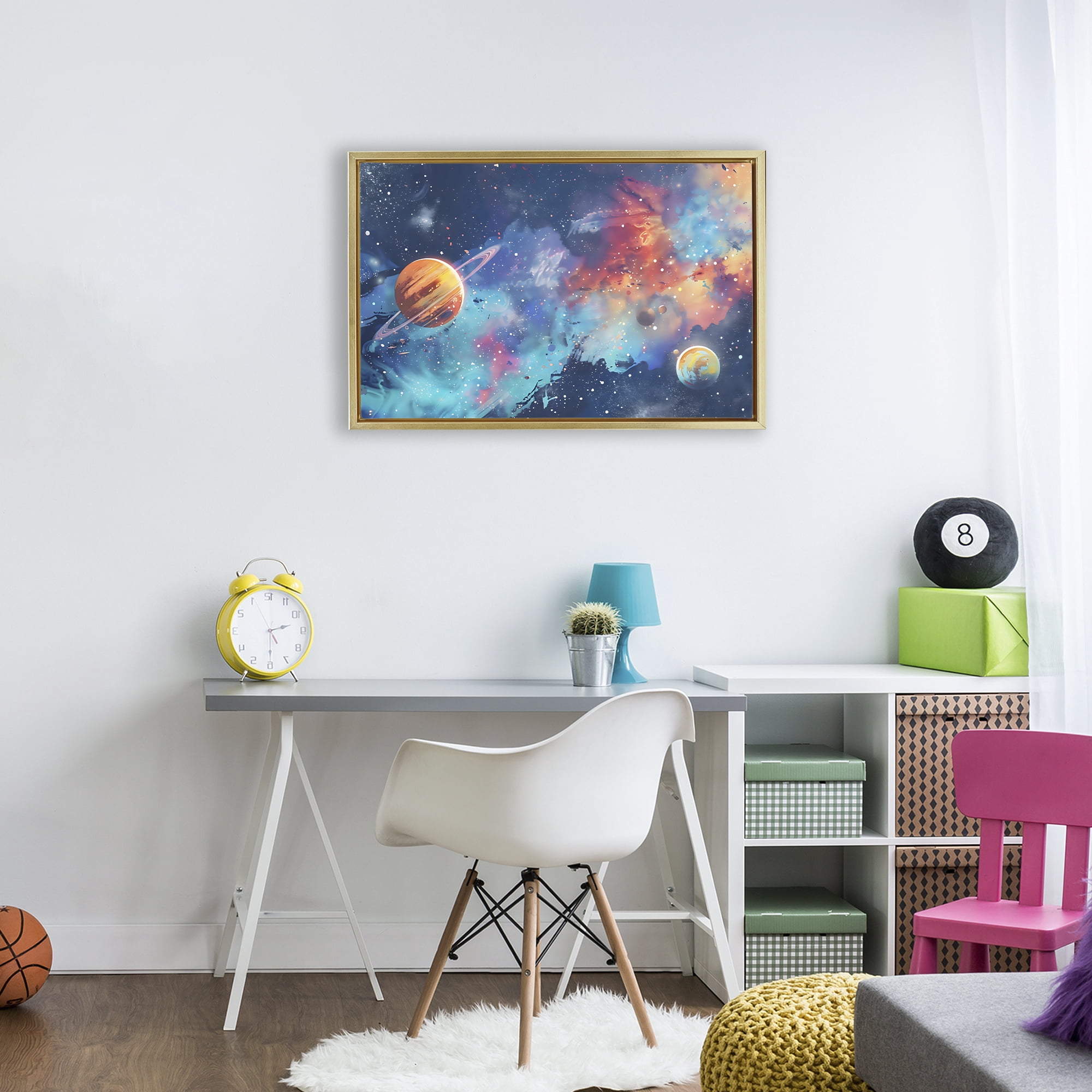 Stupell Industries Nebula Dreams Scattered Planets Gold Framed Floater Canvas Wall Art, design by Creative Studio