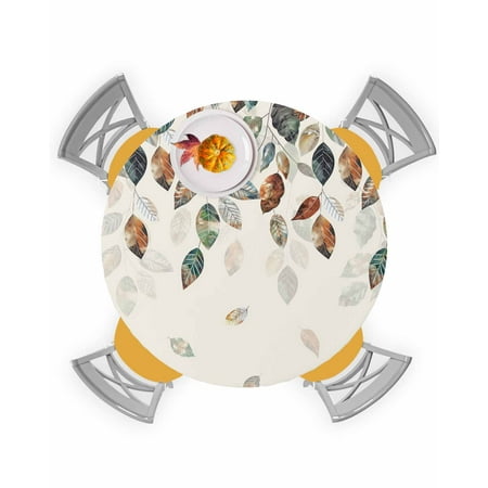

Round Tablecloth with Elastic Leaf Vintage Fall Autumn Leaf Plant Waterproof Stain-proof Table Cover Wipeable Fitted Table Cloths for 36 -44 Round Tables Dining Kitchen