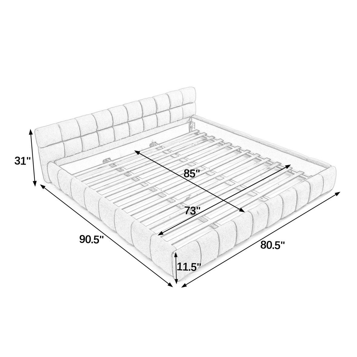 King Size Bed Frame with Headboard, Grounded Low Profile Bed with Thick Chenille Fabric, No Box Spring Needed, Sturdy Wood Frame Bed for Bedroom, Pink