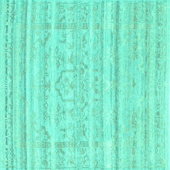 Ahgly Company Indoor Square Solid Turquoise Blue Modern Area Rugs, 7' Square