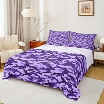 Feelyou Fashion Camouflage Teens Full Size Sheets, Purple Abstract Ombre Bed Sheets, Modern Camo Print Sheet Sets, Lightweight Room Decor, 4 Pieces