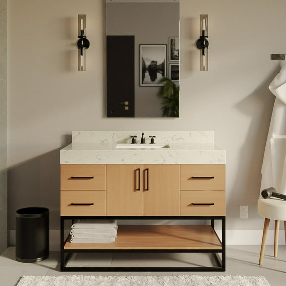 Ellis 48" Bathroom Vanity with Blonde Cabinet and Engineered Marble Countertop