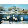 thumbnail image 2 of Pautov, Igor 32x24 Gold Ornate Wood Framed with Double Matting Museum Art Print Titled - Swans near Village, 2 of 4