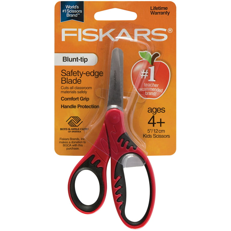Fiskars Kids Scissors Pointed-Tip, 3 Pack, Red, Blue, and Red Yellow Lightening