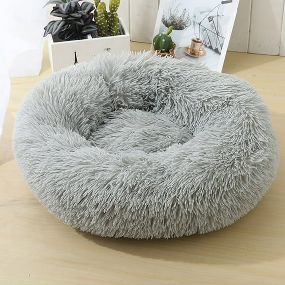 Multi-colour Faux Fur Fluffy Round Pet Bed For Dog & Cat, Calming Dog Bed & Cat Bed