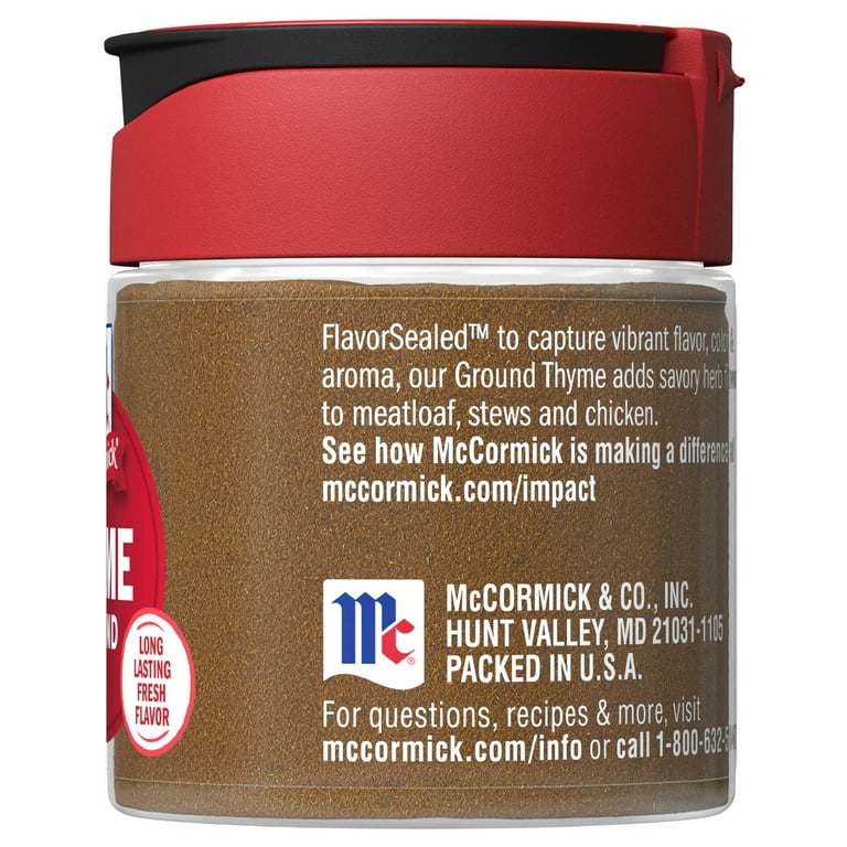 McCormick Kosher Ground Thyme, 0.7 oz Spice Bottle for Seasonings