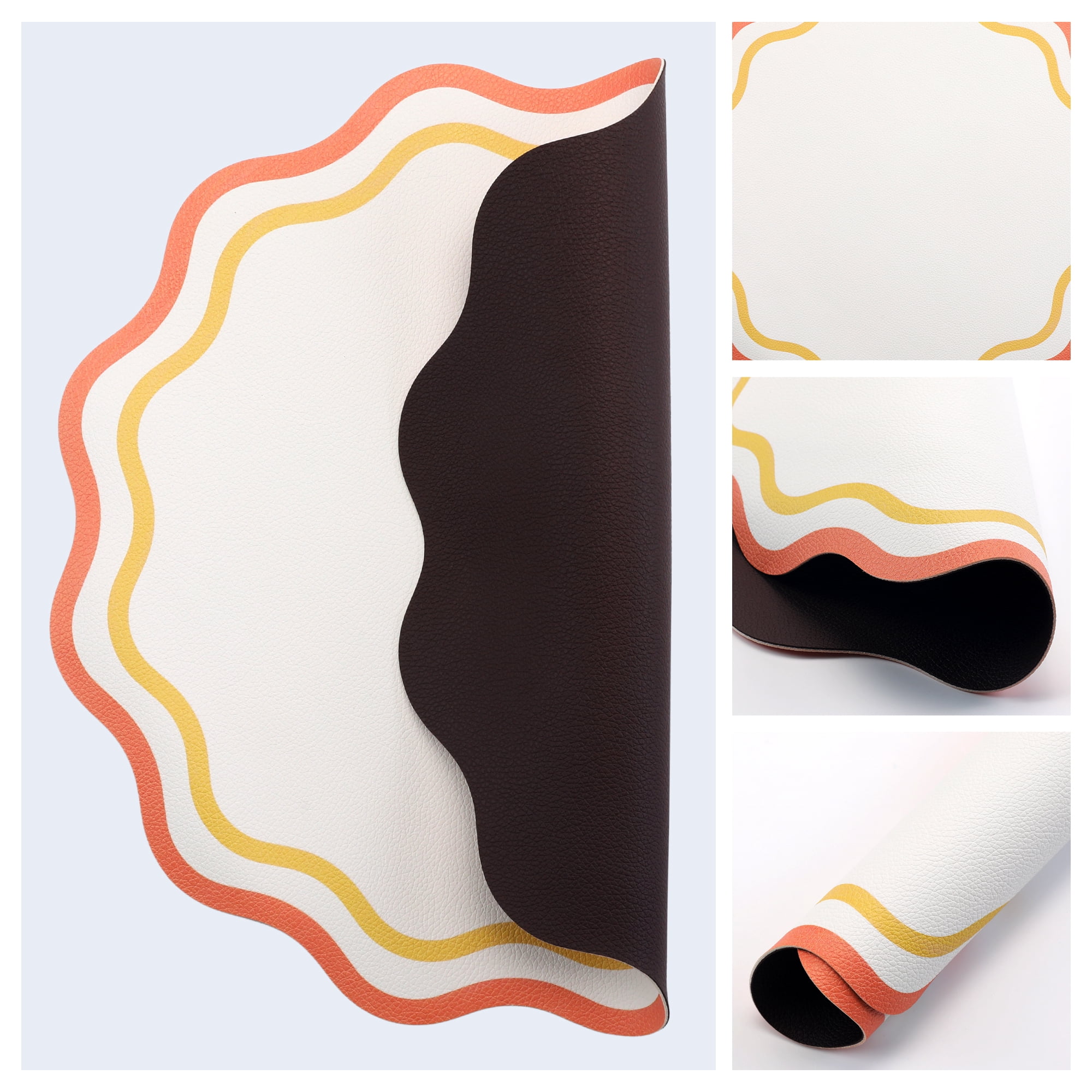 Unique Bargains Set of 6 Leather Placemats for Kitchen Dining Table Decor Yellow