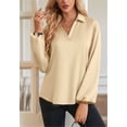 thumbnail image 5 of Solid Color Collared V Neck Cutout Twist Back Blouse for Women Beige Medium, 5 of 5