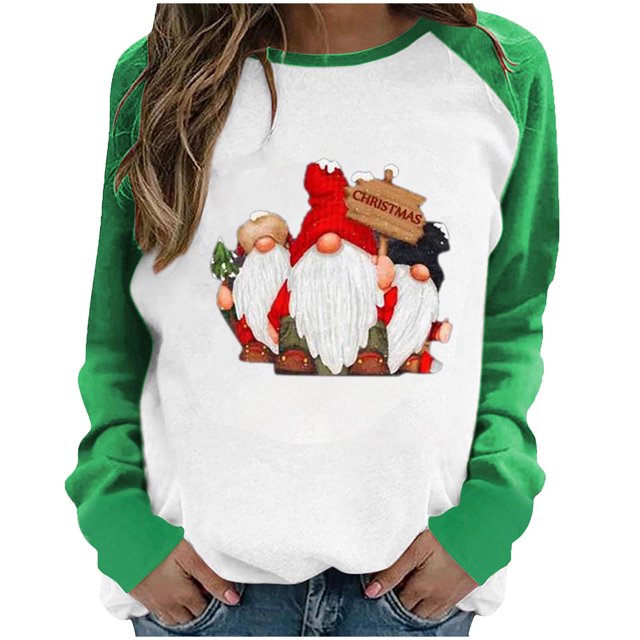 RKSTN Sweat-Shirt pour Femmes Noël Col Rond Imprimé Père Noël Manches Longues Blouse Régulière