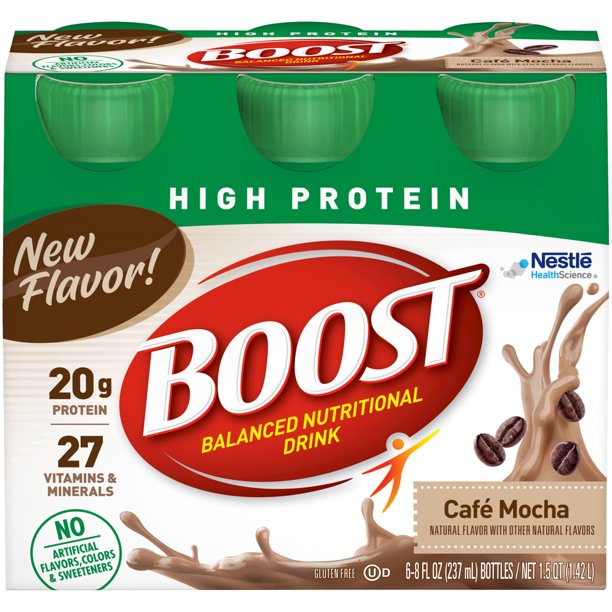 (Pack of 24) BOOST High Protein Balanced Nutritional Drink, Café Mocha, 8 fl oz Bottles