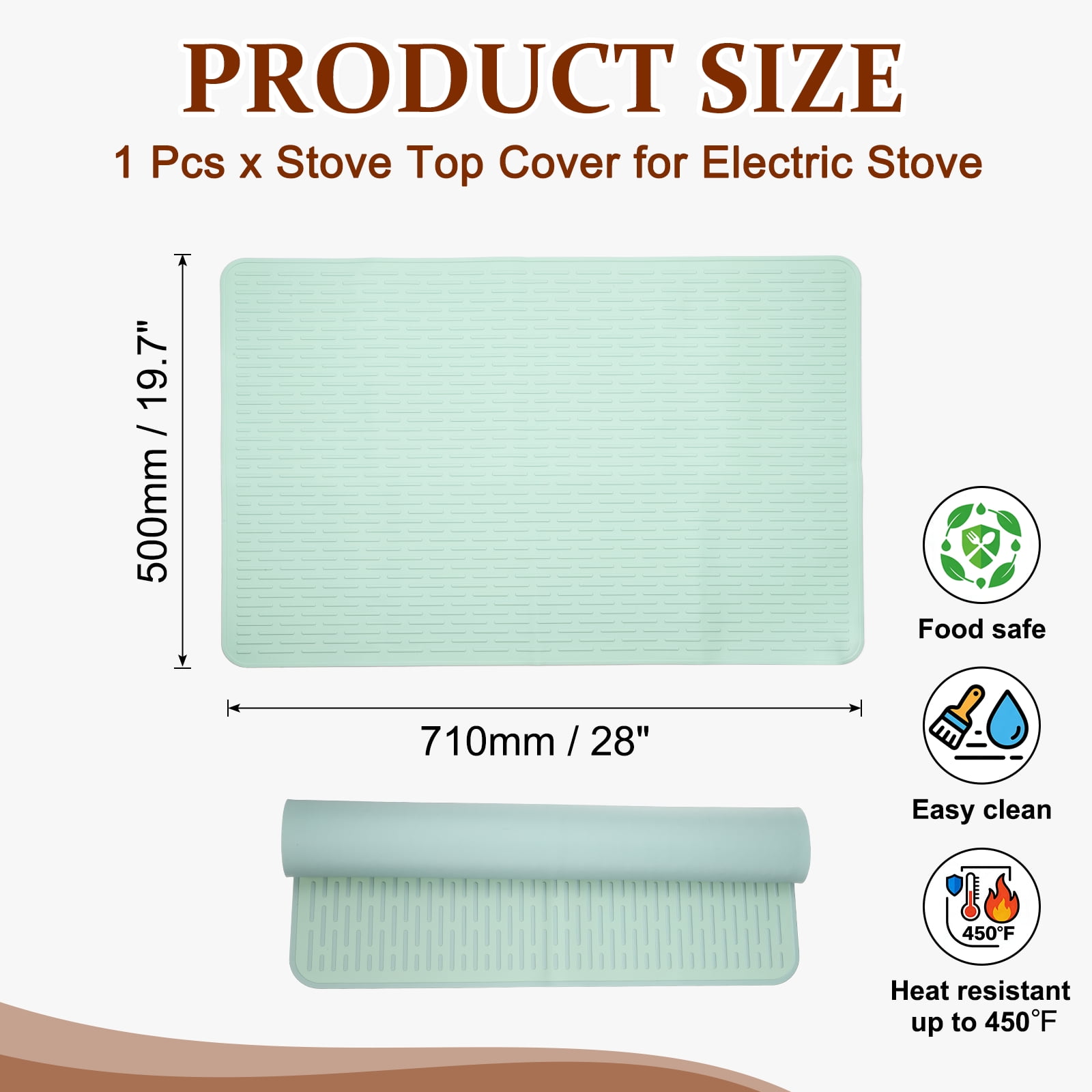 Uxcell 28 x 20 Inch Stove Top Cover for Electric Stove, 1Pcs Silicone Stripe Mat for Glass Top Cover Non-Slip Glass Cooktop Protector for Kitchen Oven Dish Drying Mat, Light Green