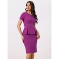 thumbnail image 2 of DARING DIVA Peplum Contrast Trim Bodycon Dress M Purple, 2 of 6