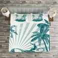 thumbnail image 3 of Ambesonne Ride the Wave Quilted Bedspread Set 3 Pcs, Grunge Tropical, King Size, Teal White, 3 of 3