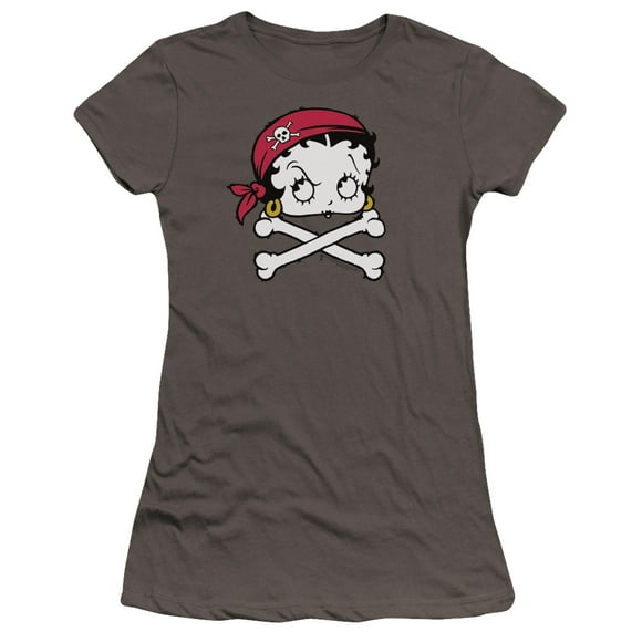 Betty Boop Pirate Juniors Premium Bella Shirt (Charcoal, Medium)