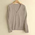 thumbnail image 2 of LEKODE Women Crew Neck Long Sleeve Full Button Down Plain Soft Lightweight Knit Cardigan Ribbed Cuff Everyday Spring Office Casual Layering Sweater Outer Topper A Beige L, 2 of 9