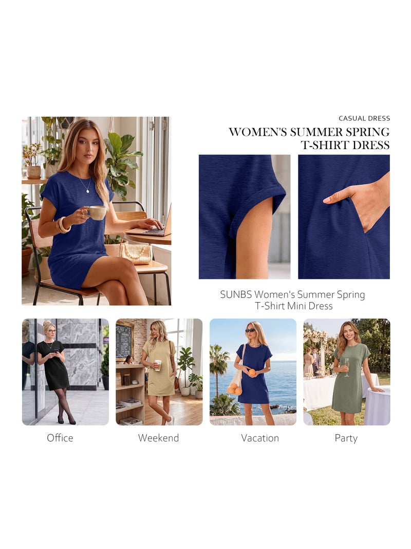 SUNBS Dresses for Womens Summer Spring T Shirt Dress Vacation Beach Mini  Sundress Loose Clothes with Pockets - Walmart.com