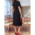 thumbnail image 6 of Women'S V Neck Short Sleeve Dress Solid Color Plus Size Casual Summer Maxi Day Gown Office Wear Black XXL, 6 of 7