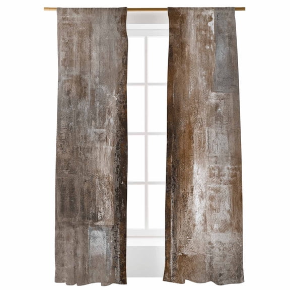 Sheer Curtains 96 inches Long, Brown Abstract Vintage Graffiti Mottled Texture Light Filtering Sheer Window Curtains Rod Pocket Voile Drapes for Bedroom Living Room, 52"W x 96"L 2 Panels
