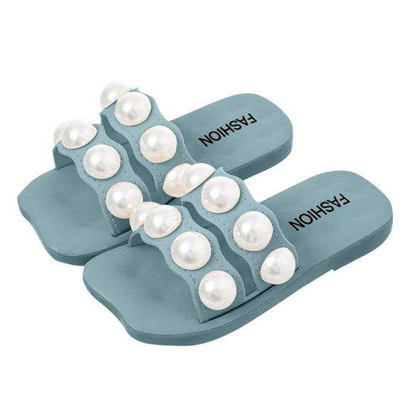 AUNVITO Girls Princess Pearl Sandals Soft Sole Non-Slip Breathable Outdoor Fashion Slides Casual Shoes