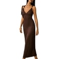 thumbnail image 2 of Women's Backless Spaghetti Strap Camis Long Slip Dress Guest Outfit for Wedding Summer Dark Brown M, 2 of 10