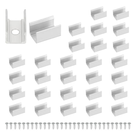 Uxcell Neon Rope Light Mounting Brackets, 30 Pcs Neon LED Lights Aluminum Install Fixing Clips Accessories for 10x10mm Silicone Neon Signs Flex Strip Lighting DIY