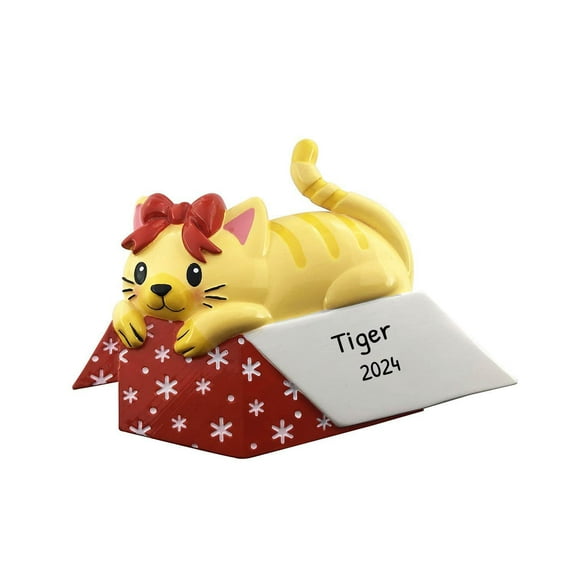 Ornaments by Elves Personalized Yellow Cat in Gift Box Christmas Tree Ornaments 2024 for Tree .25lbs