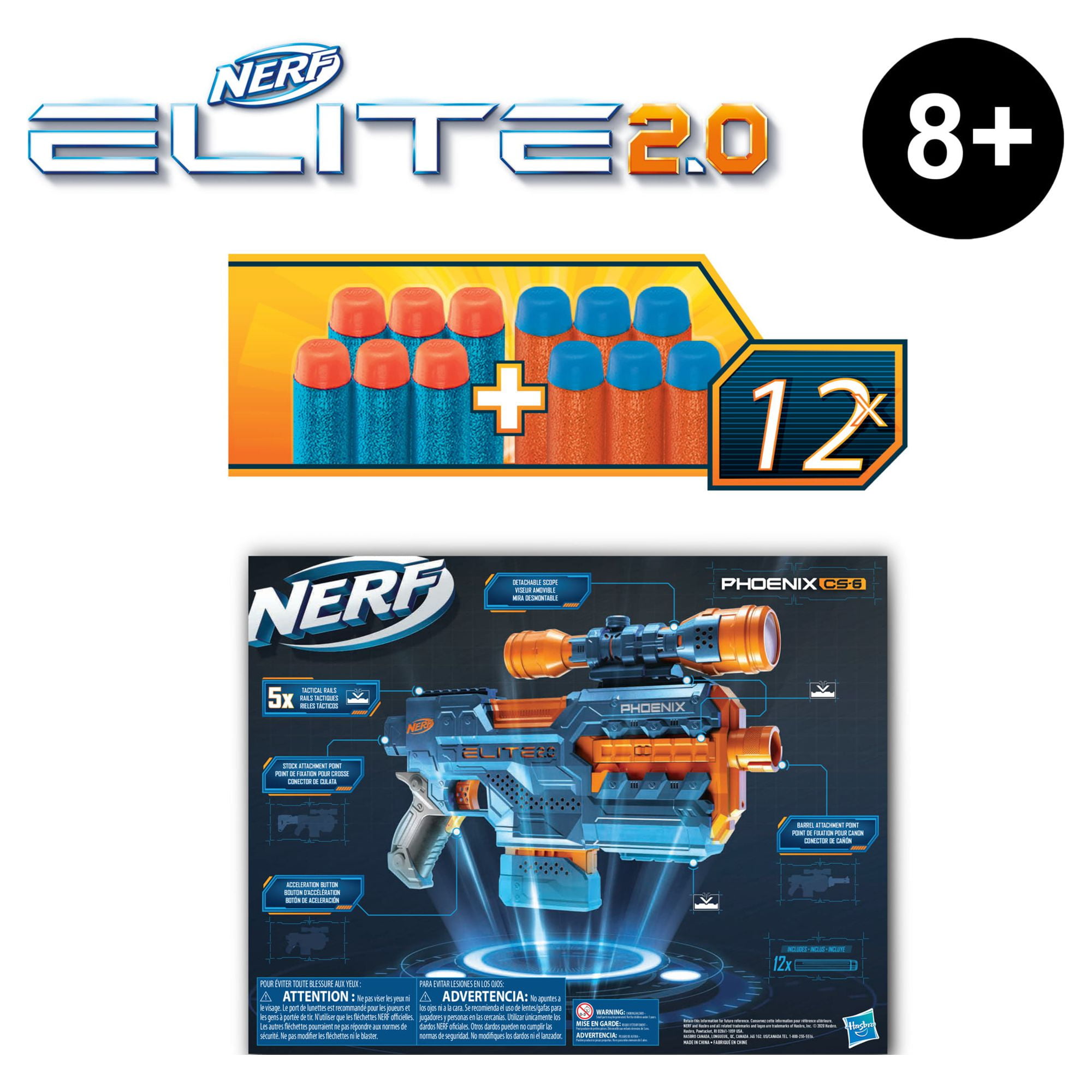 NEW Hasbro F2541 Nerf Elite 2.0 Phoenix CS-10 w/ 20-Darts 10-Dart Clip &  Barrel