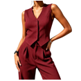 thumbnail image 4 of HBDesign Women Summer Seersucker 2 Piece Set V-Neck Vest Wide Leg Pants Slim Fit Outfit, 4 of 6