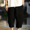 thumbnail image 2 of LODIENY Men's Linen Plus Size (M-5XL) Capri Pants Lightweight Loose Fit 3/4 Pant Elastic Waist Drawstring Harem Casual Beach Yoga Trousers Black M, 2 of 6