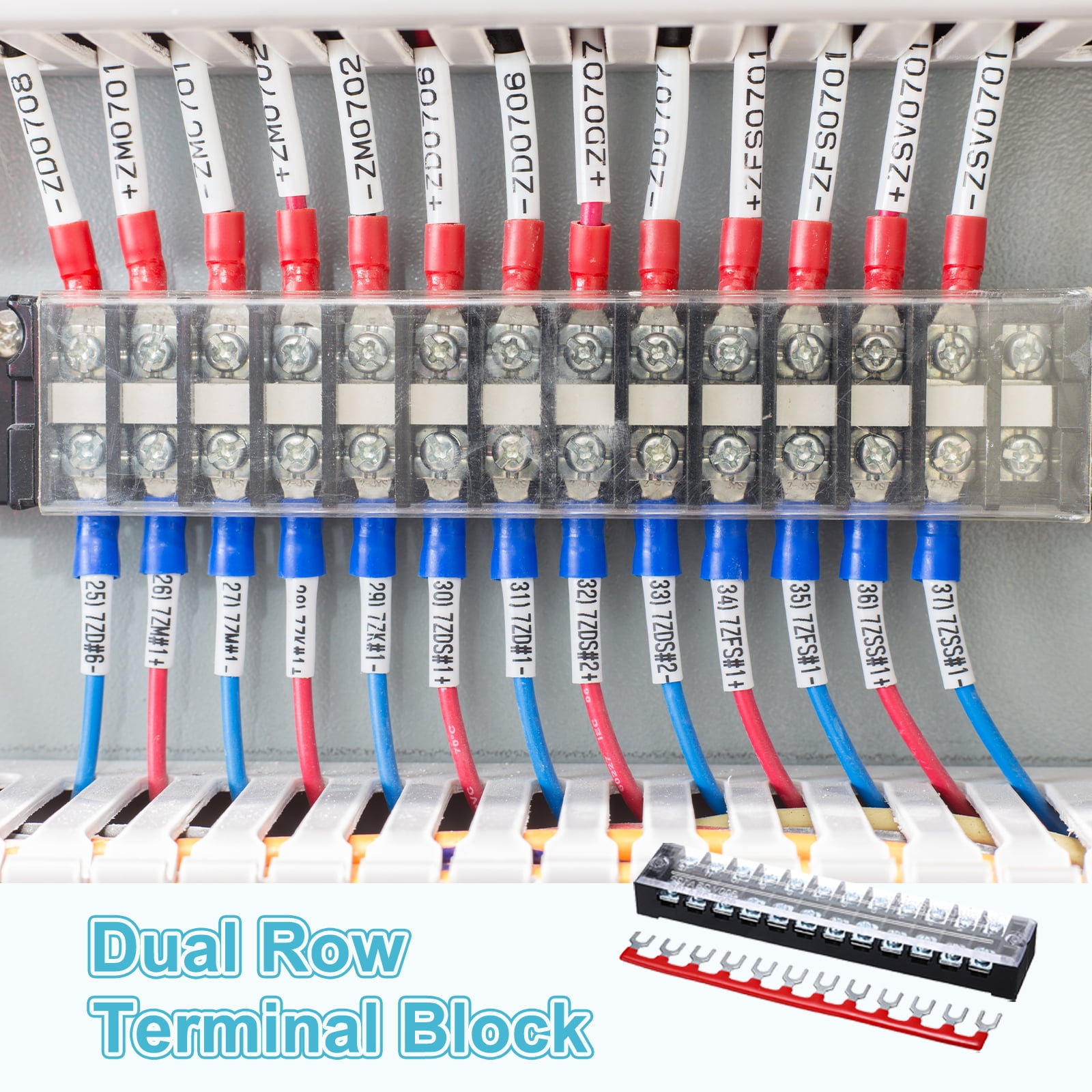 Uxcell 4 Pcs Dual Row Terminal Block, 600V 25A 12 Positions Screw Terminal Block with 4PCS Pre-Insulated Barrier Strips for Power System, Home Appliances