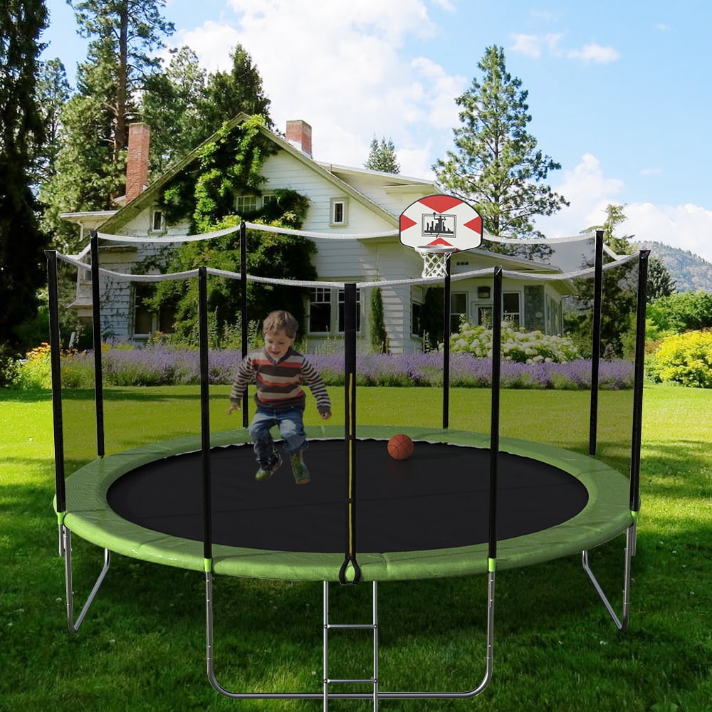 14FT Trampoline, Upgraded Outdoor Round Trampoline with Safety