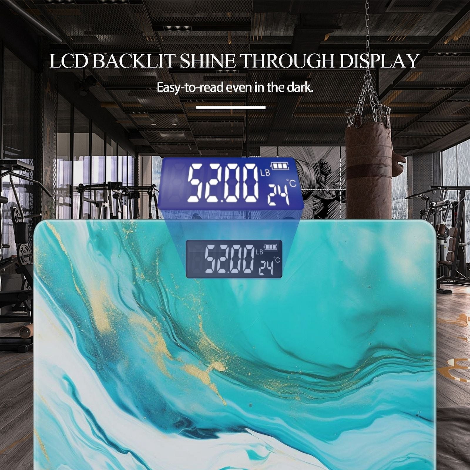 High Precision Body Weight Scale Smart Bathroom Scales with Large LCD Display(400lbs),Decorative for Bedroom-Abstract Fluid Art Painting With Turquoise And Blue