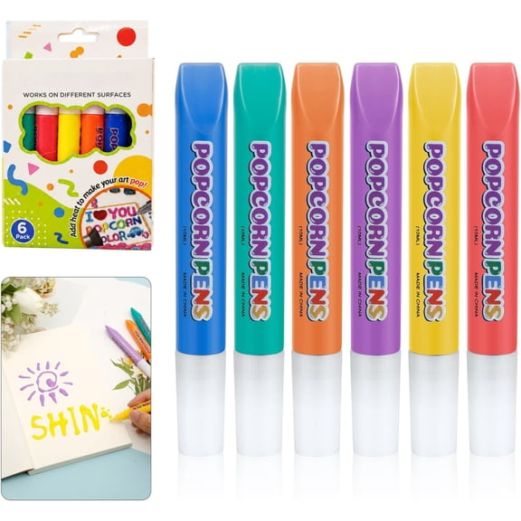 1 Pack/6pcs Bubble Popcorn Drawing Pens, 6 Colors Magic Puffy Paint Pens 3D Popcorn Markers for Art Painting Supplies for Home