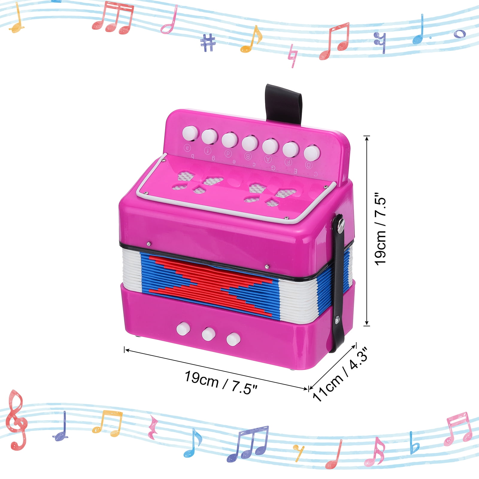 Uxcell Accordion 10 Keys Button Accordion Mini Musical Instrument Gifts, Rose Red