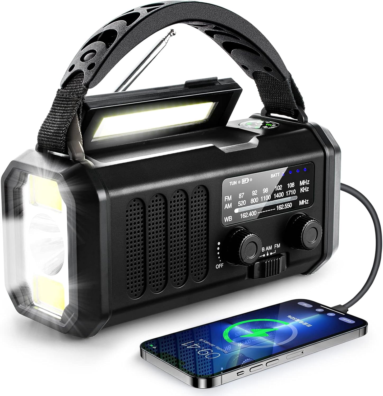 Emergency Crank Radio, 10000mAh Solar Hand Crank Weather Radio with NOAA Alerts, Portable AM/FM Radio, USB-C Charger, Flashlight & SOS Alarm for Hurricane Supplies Power Outage Kit Camping