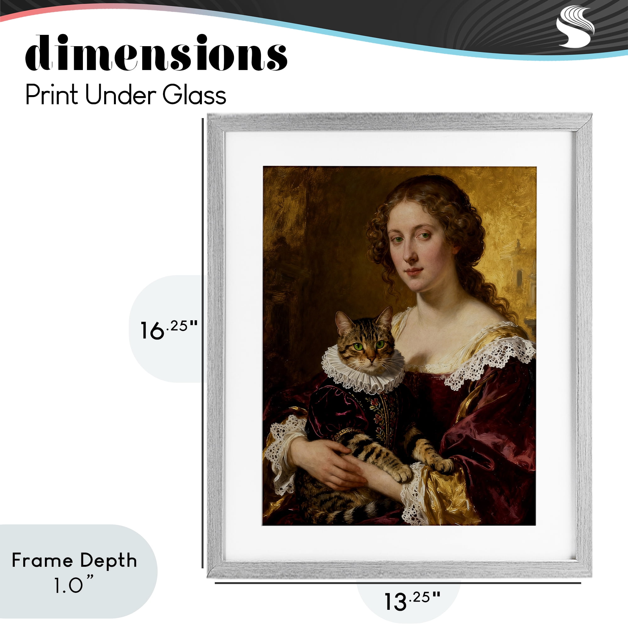 Stupell Industries Renaissance Lady with Regal Cat Gray Framed Print Under Glass, design by CAD Designs