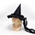 thumbnail image 4 of Zijinkuiwen Womens Witch Hat with Bat Ornament Satin Bow Ruffled Satin Trim Long Ribbon for Halloween Cosplay Fancy Dress Costume Accessory, 4 of 4