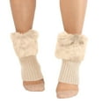 thumbnail image 2 of Women Faux Fur Trim Boot Cuff Socks Winter Knitted Furry Top Cover Leg Warmers Beige, 2 of 4