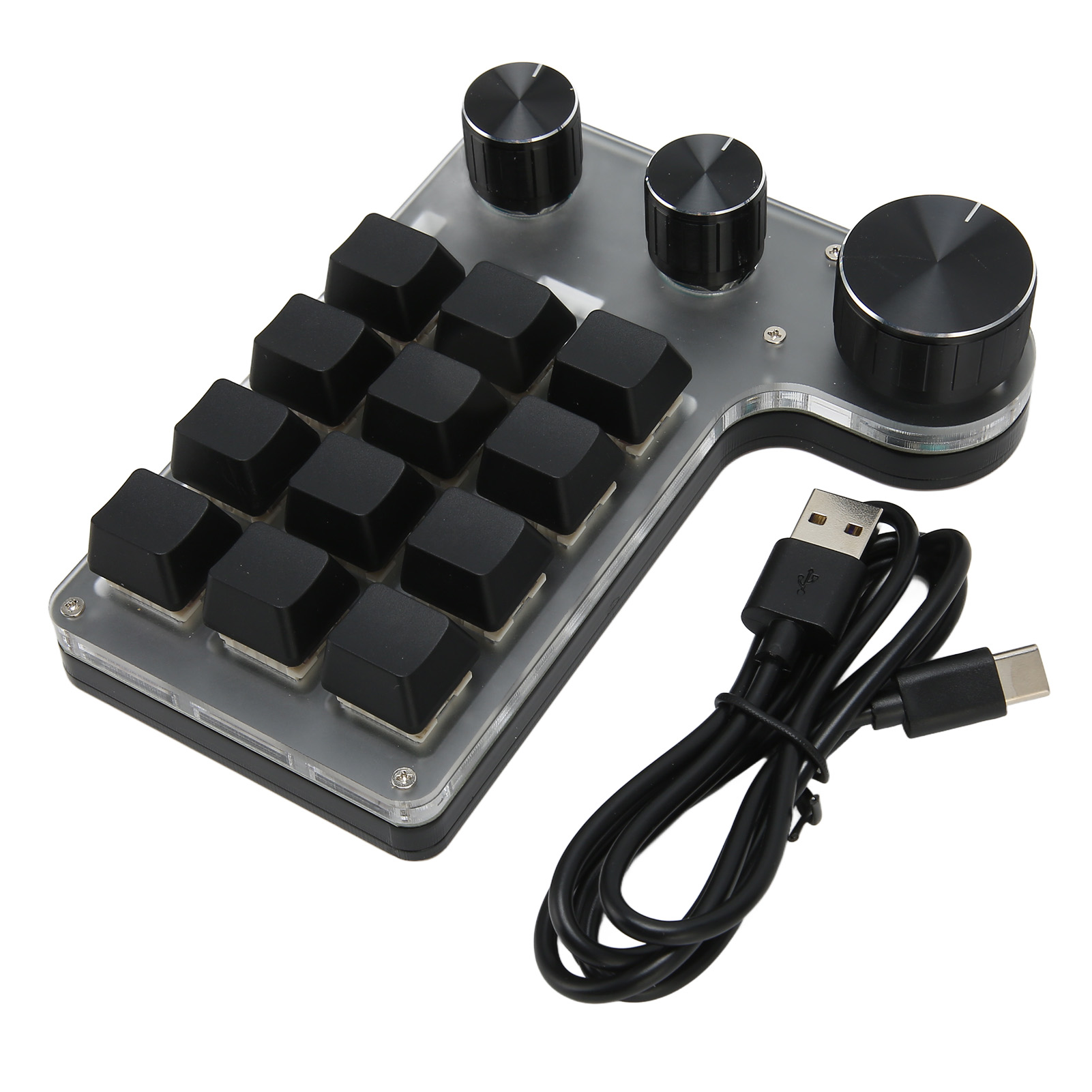 M Buder 12 Keys Mechanical Keyboard Bluetooth USB Connection Mini Portable Programmable Macro Keyboard with 3 Knobs Red Axis for Office (5.5 inches / 14 cm)