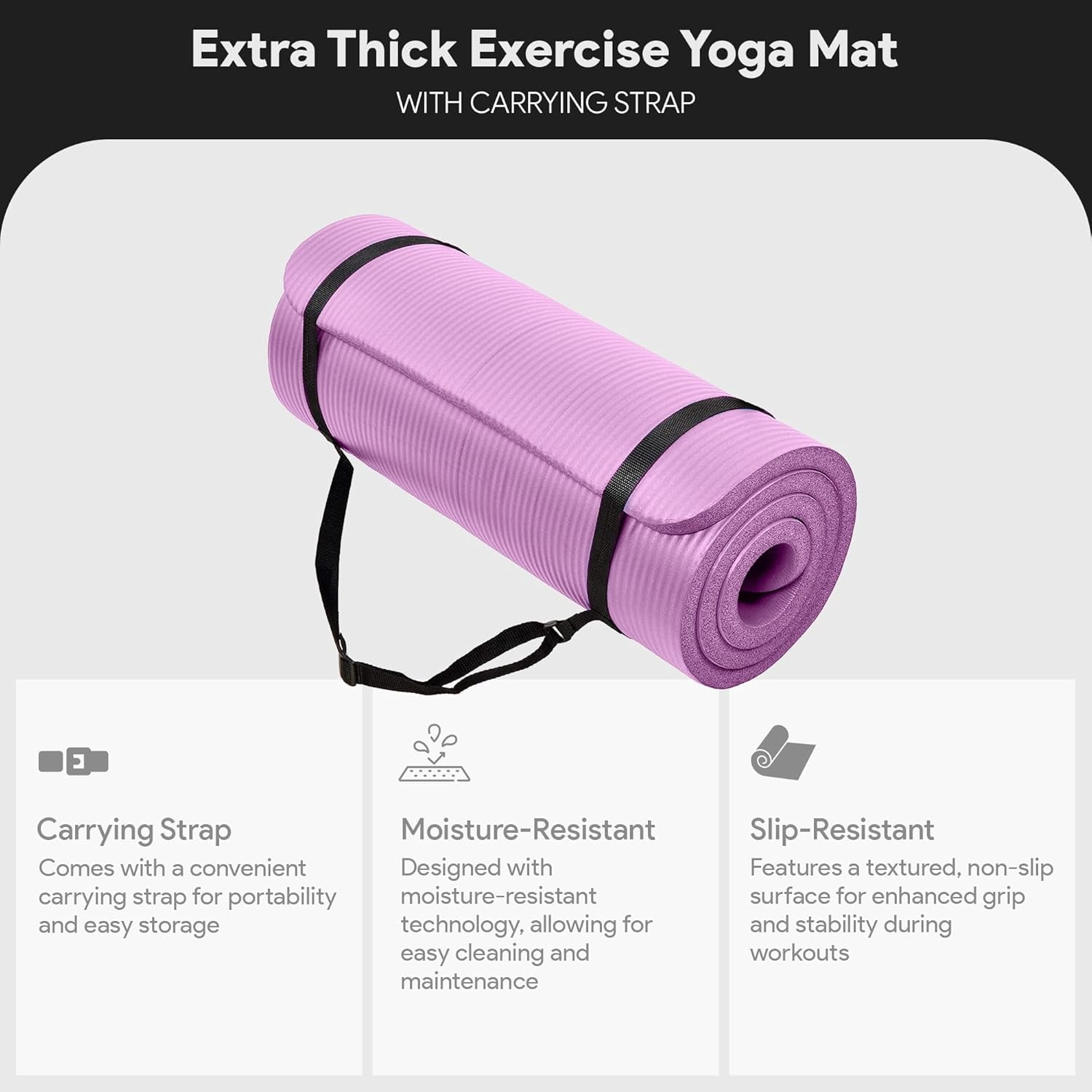 JessieMal Yoga Mat, 1-Inch Extra Thick High Density Exercise Mat, Anti-Tear Exercise Yoga Mat with Carrying Strap, Suitable for Various Yoga Exercises, Multiple Colors