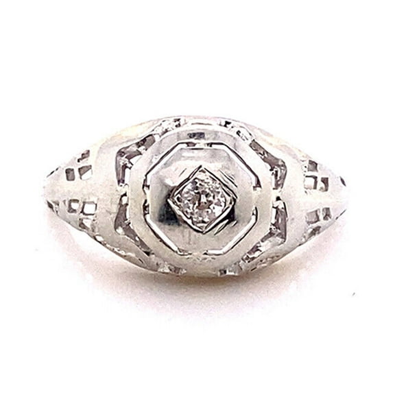 Women's Art Deco Dome Diamond Engagement Ring 1.5 Ct Diamond 14K White Gold Over