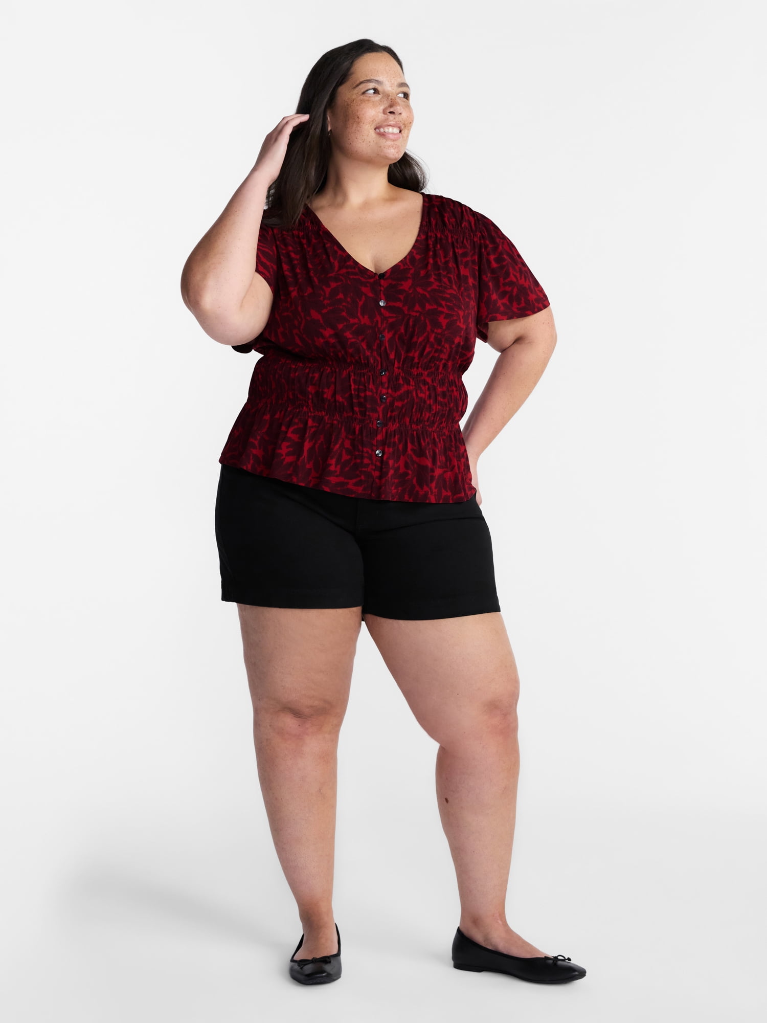 Terra & Sky Women’s Plus Femme Smocked Top, Sizes 0X-5X