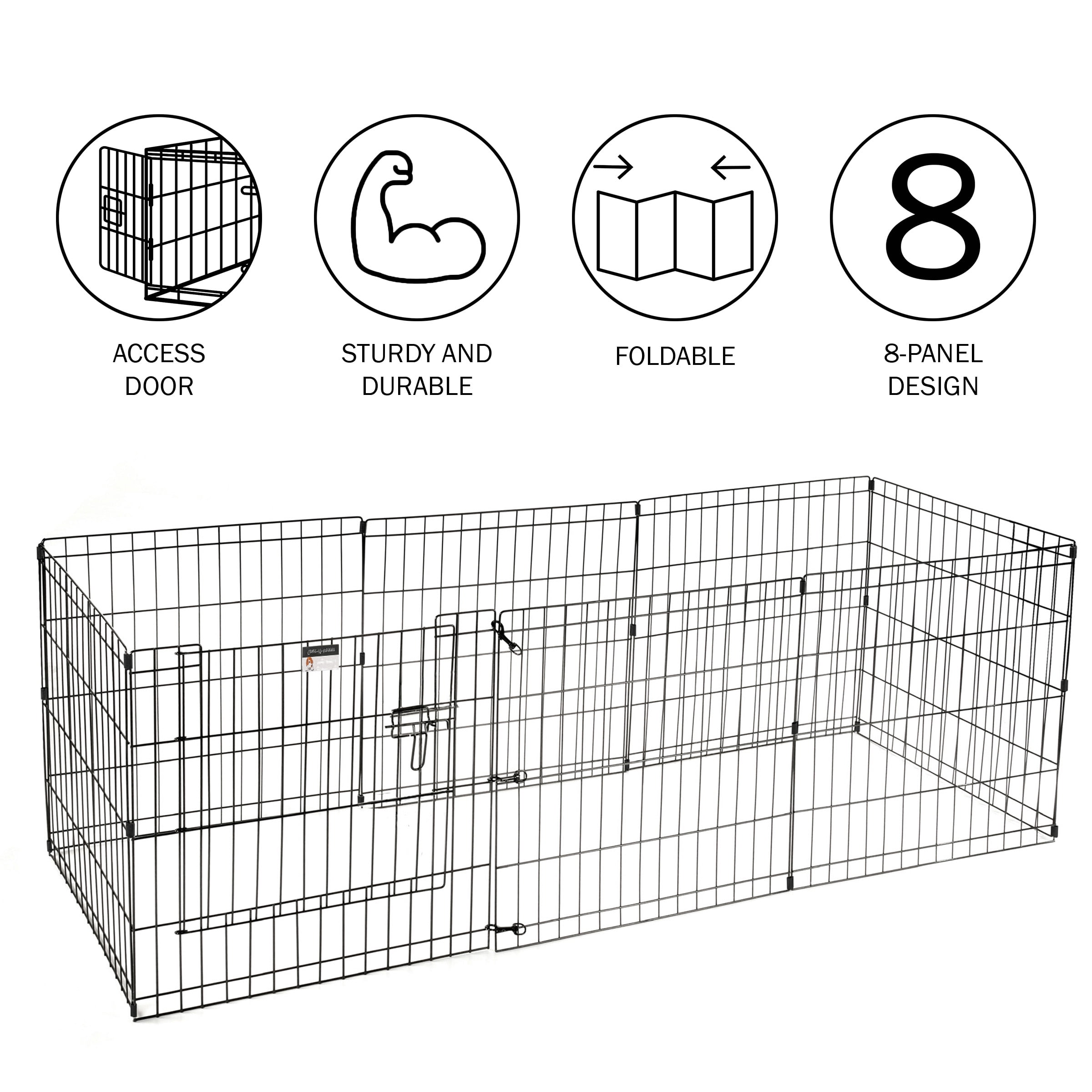 Puppy Playpen – Foldable Metal Exercise Enclosure – Eight 24x24-Inch Panels – Indoor/Outdoor Pen with Gate for Dogs, Cats or Small Animals by Petmaker
