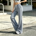 thumbnail image 5 of Stralyhd Wide Legs Pants Woman Casual Loose Fleece Flowy Pants Plaid Drawstring Trousers with Pockets Light Blue M, 5 of 5